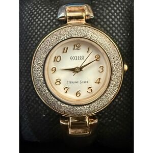 Ecclissi Sterling Silver Mother of Pearl, diamond Bangle Watch‎ 32310 54.6 GRAMS